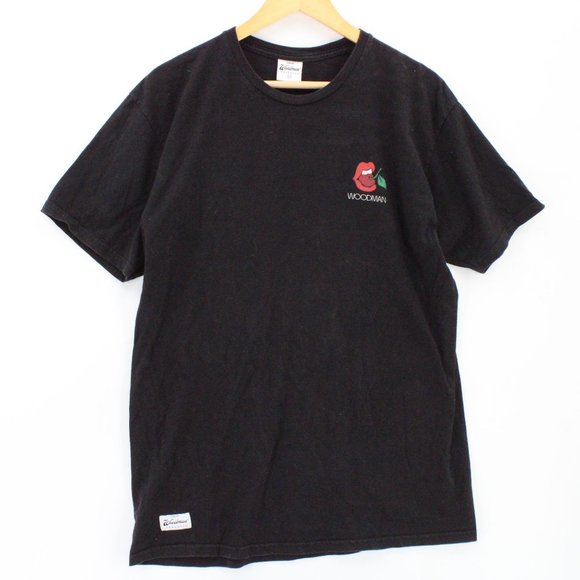 Woodman Shirt Tee Mens Black Short Sleeve Mouth Cherry Graphic Cotton Large L - Picture 2 of 8